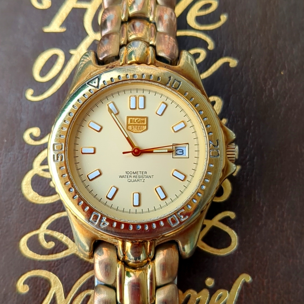 Elgin Steel Gold Tone Dive Watch Date FSS08